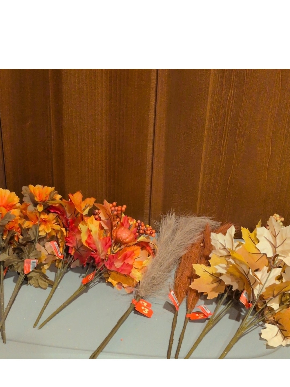 10 Assorted Artificial Fabric Fall Floral Bundle w/ Leaves Berries Pumpkin Grass